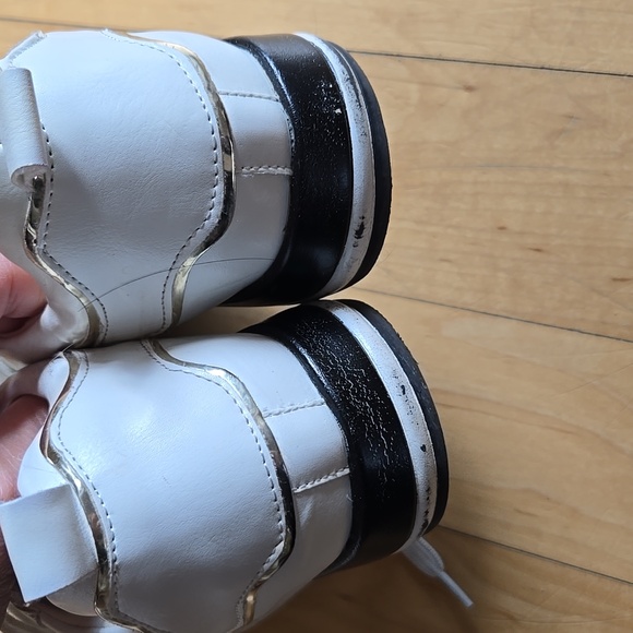 EURO RETRO FAUX LEATHER White GOLD STARS Platform Sneakers with Gold Trim 8.5 - Picture 2 of 12